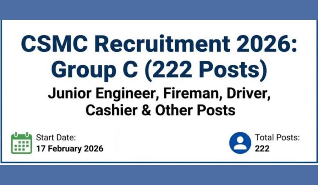 CSMC ने जारी किया Group C Posts Recruitment 2026 का नोटिफिकेशन, कुल 222 पदों पर आवेदन शुरू